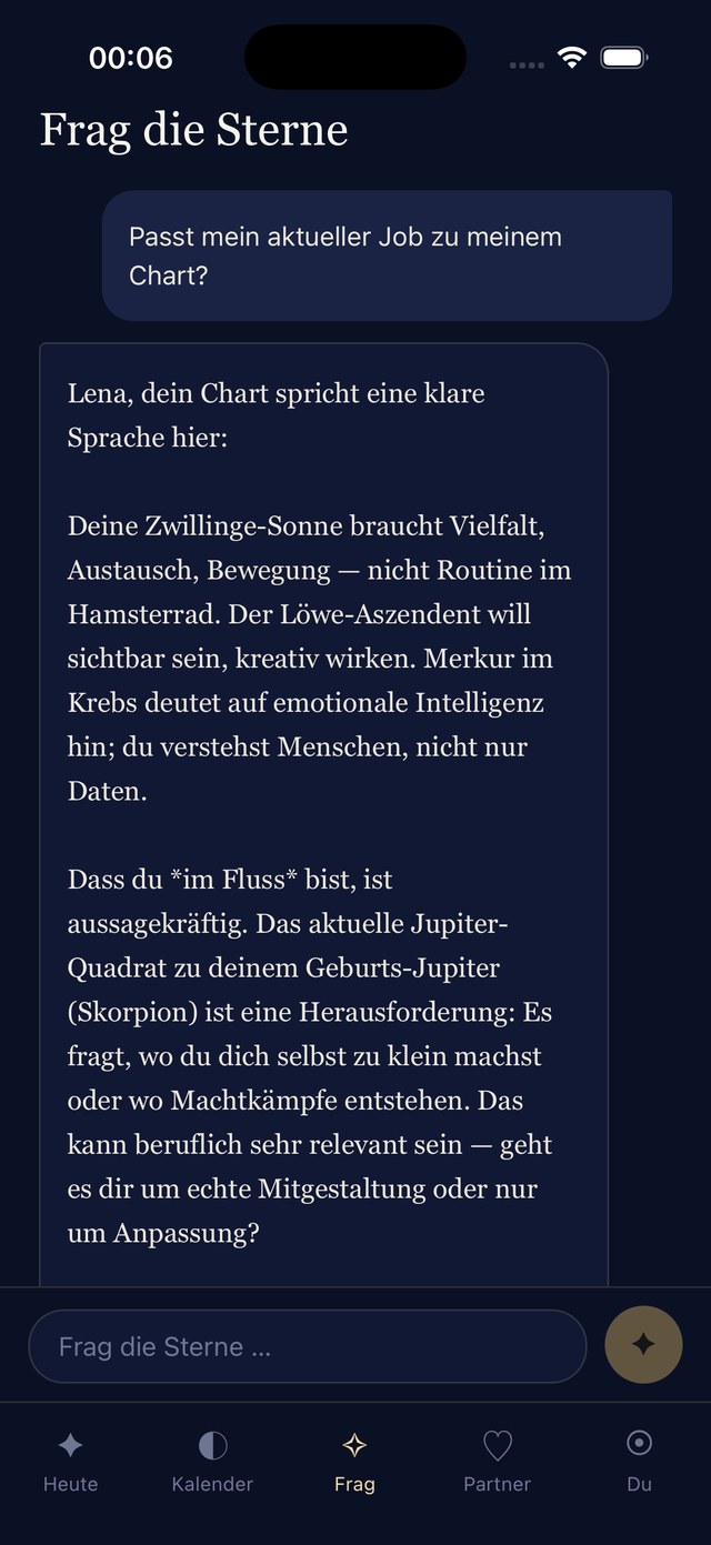 Sternweise App — Frag die Sterne, Chat mit dem eigenen Chart
